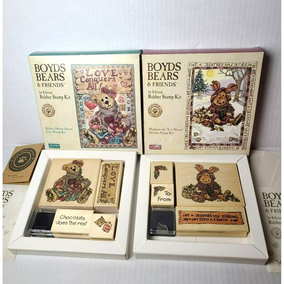 Lot (2) Boyds Bears & Friends Rubber Stamp Kit Manheim Eco-Moose & Bailey's Hear - Picture 1 of 8